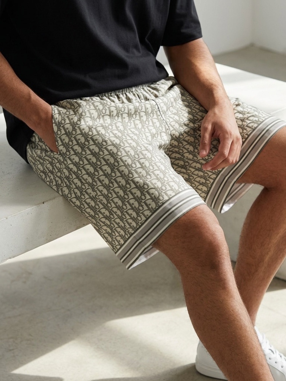 Christian Dior green silk oblique logo shorts